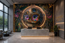 Mixed media collage mural by Dave Krovblit installed in a modern office, bringing creative energy and cultural depth to the workspace.
